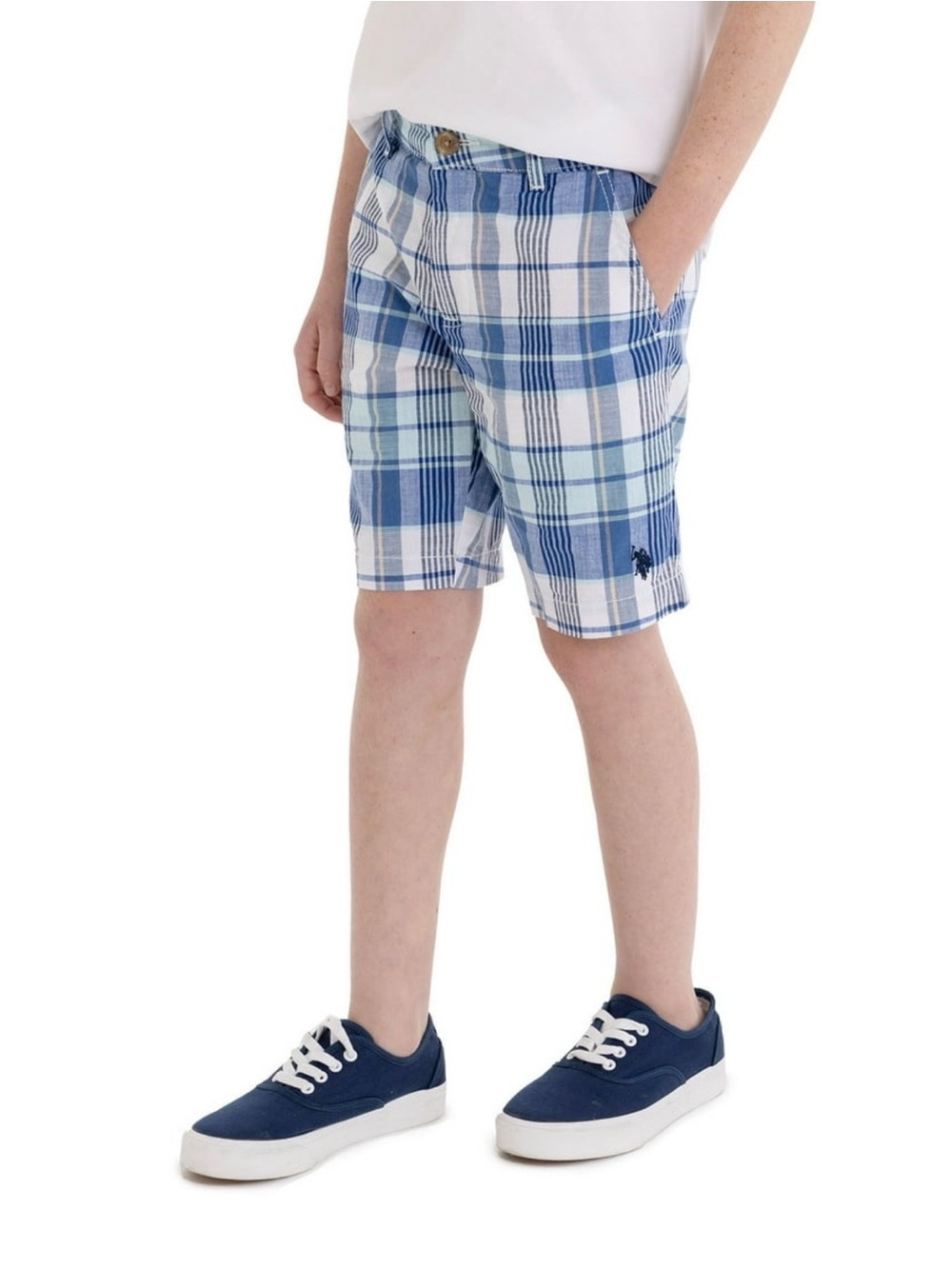 U.S. Polo Assn. Blue and White Plaid Boys Shorts